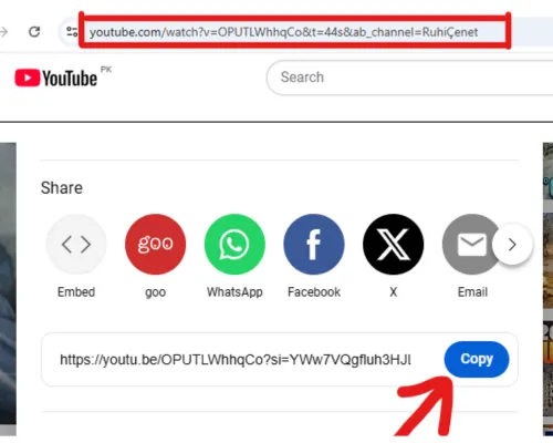 Copy the YouTube Video URL